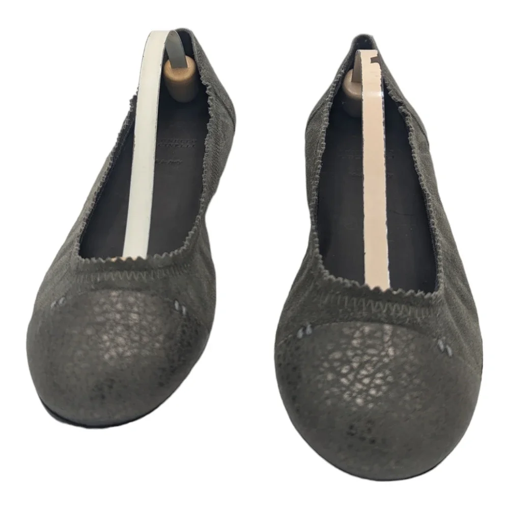 Brunello Cucinelli Flat Gray Suede Leather Cap Toe Pebbled Italy Size 37 US 7